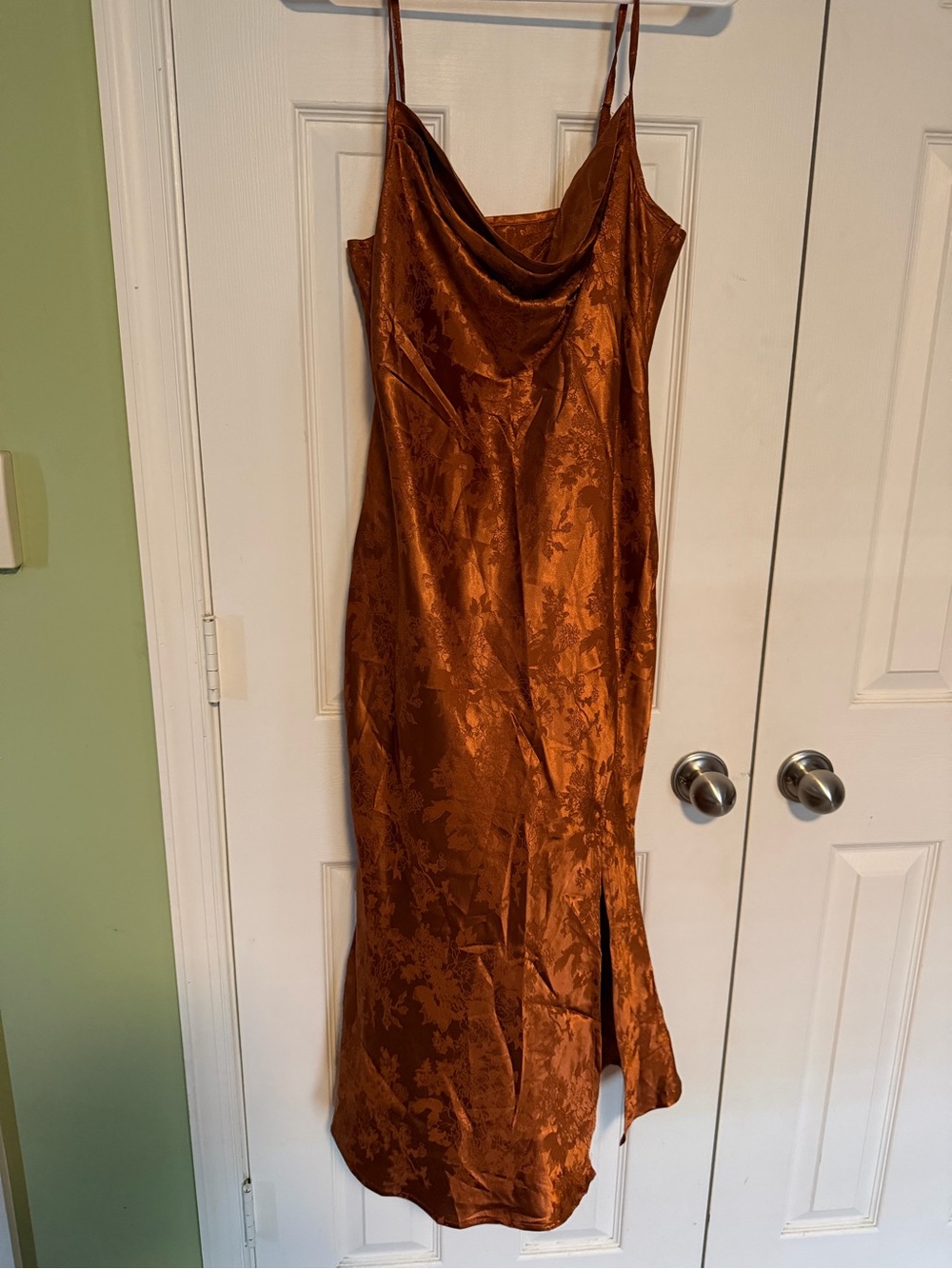 Satin Cowl Neck Slip Dress in Copper